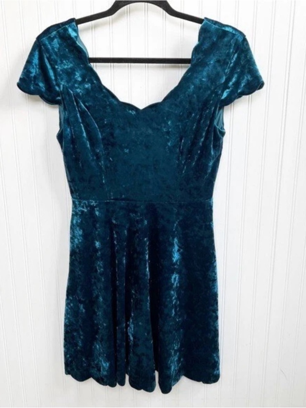 Altar’d State NWT Teal Blue Velvet Scalloped Neckline Dress Medium